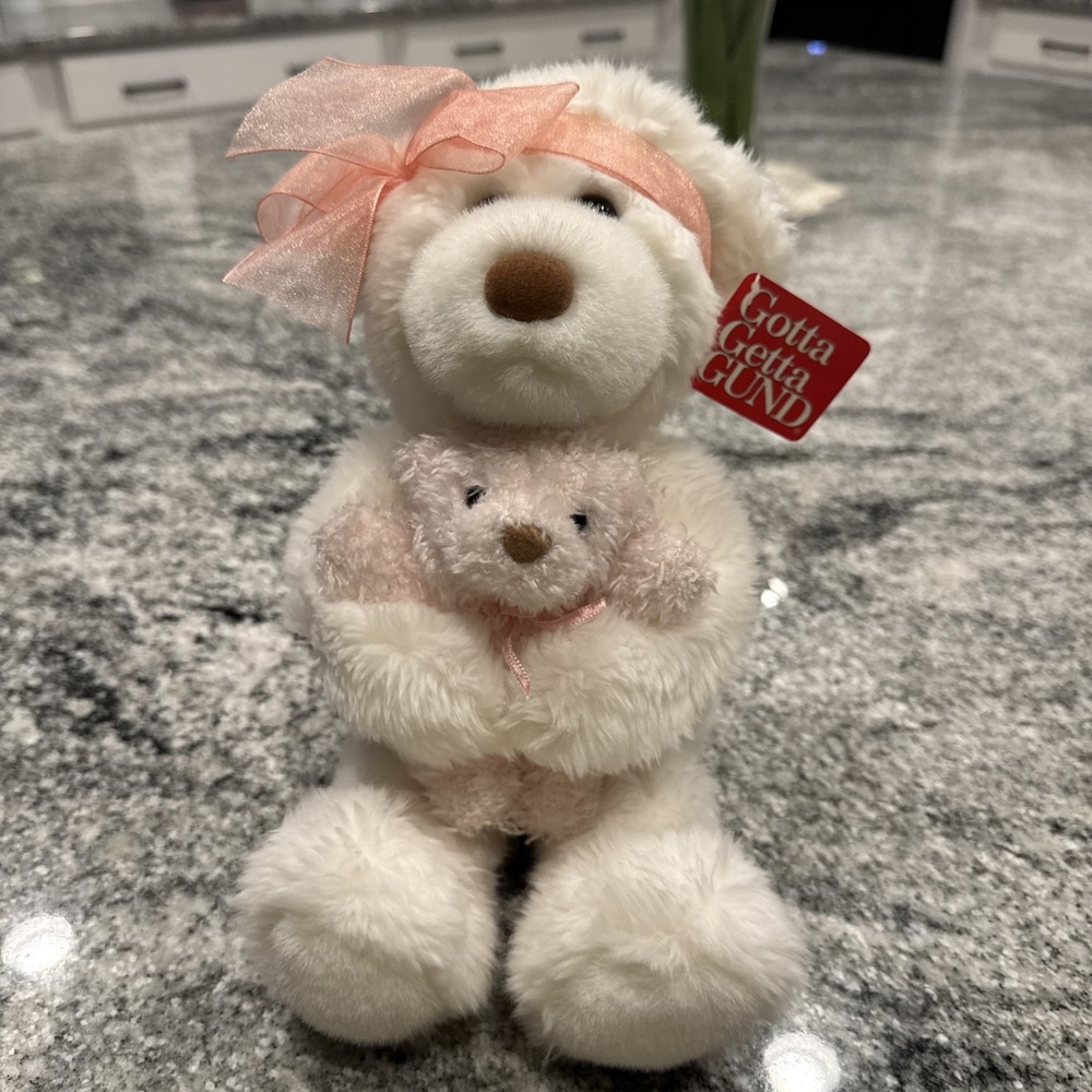 Vtg GUND Momma's Love White Bear Hugging Baby Bear 13" Plush Stuffed Animal 4977